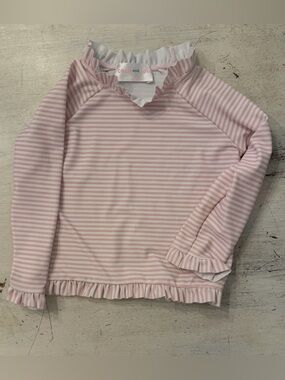 Pink Stripe Ruffle Girls' Swim Top 12M